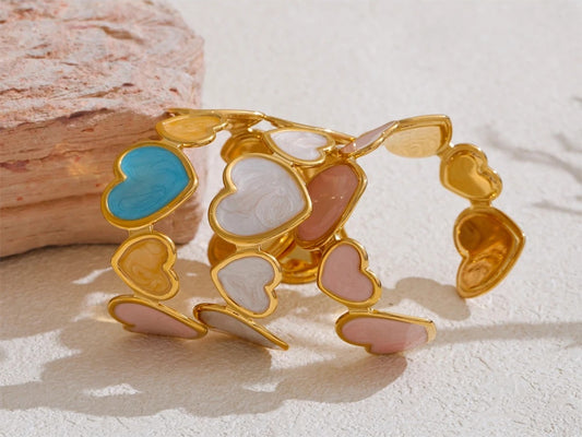 Colorful enamel heart love cuff women bracelet - product image