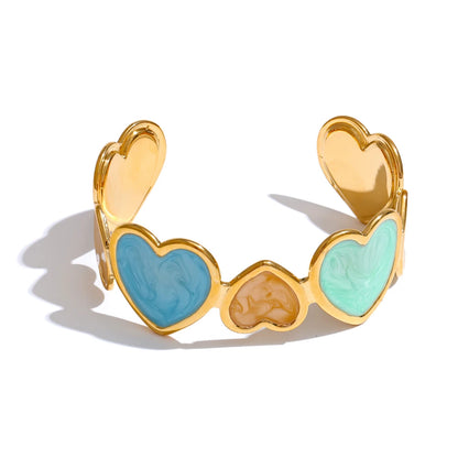 Colorful enamel heart love cuff women bracelet - product image