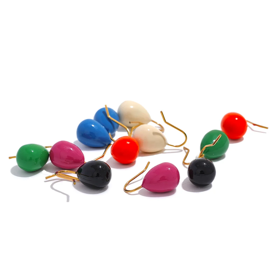 Colorful enamel orange green hoop earrings - product image