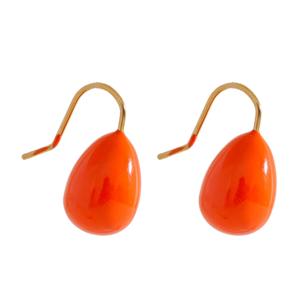Colorful enamel orange green hoop earrings - product image