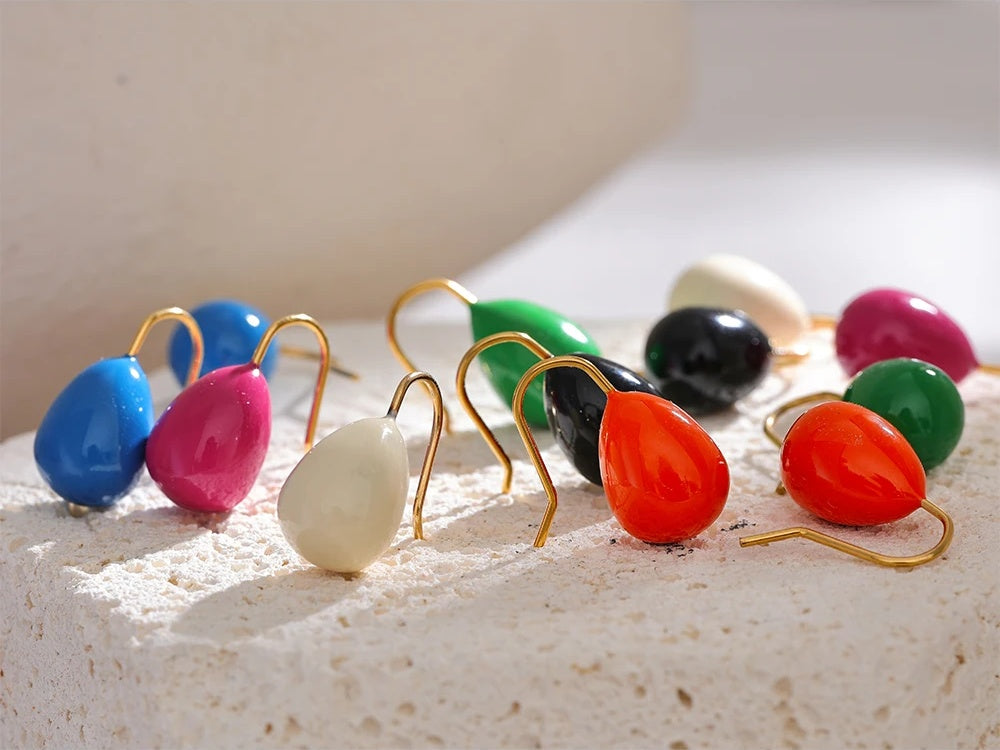 Colorful enamel orange green hoop earrings - product image