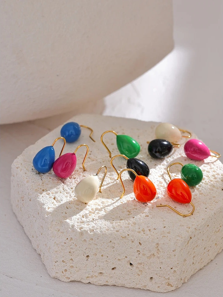 Colorful enamel orange green hoop earrings - product image