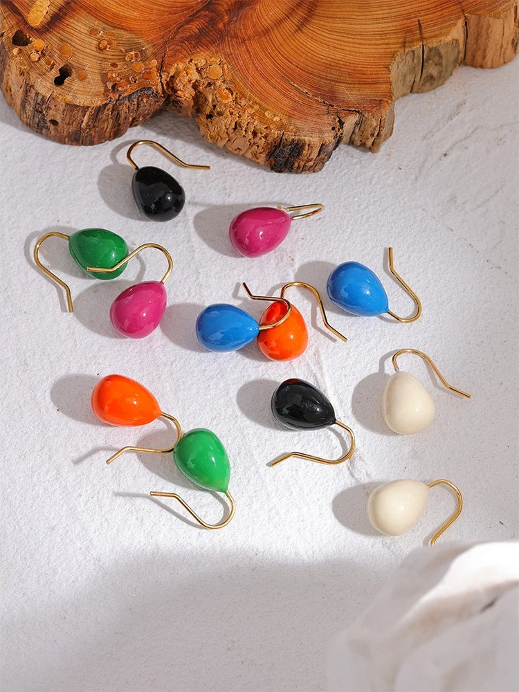 Colorful enamel orange green hoop earrings - product image