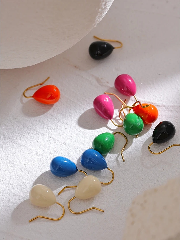 Colorful enamel orange green hoop earrings - product image