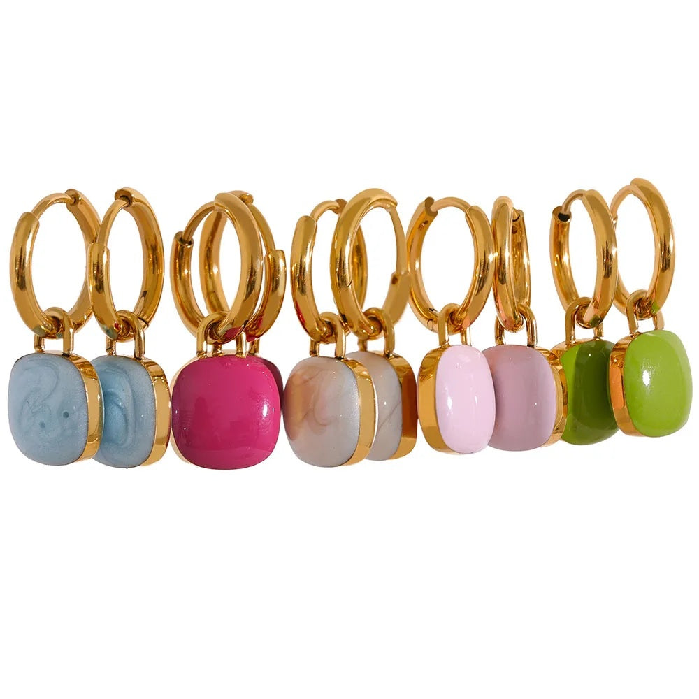 Colorful enamel square hoop earrings women - product image