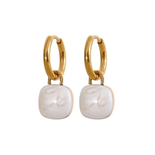 Colorful enamel square hoop earrings women - product image