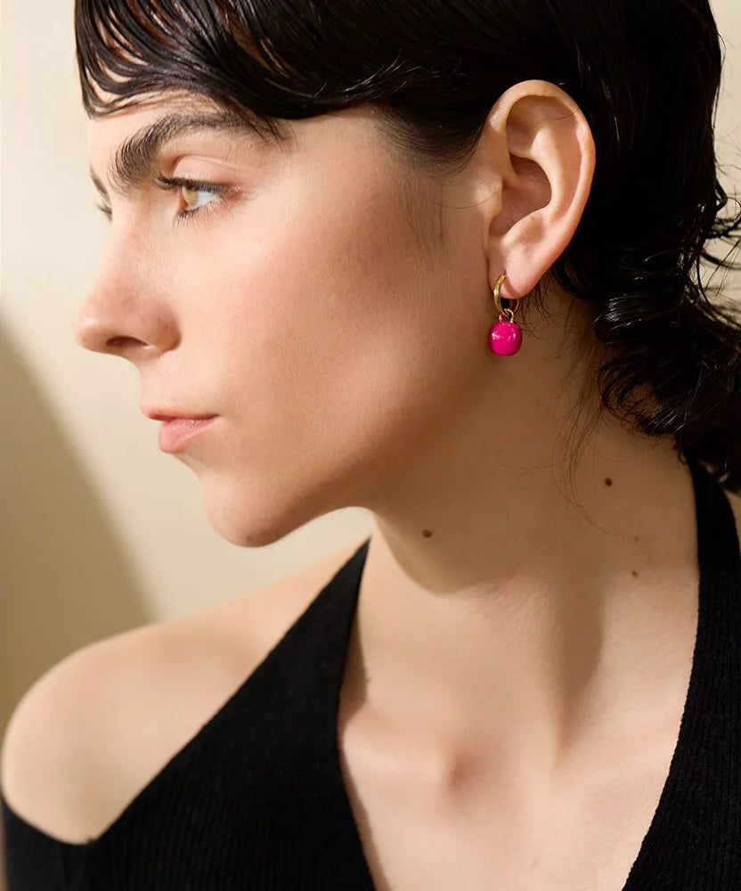 Colorful enamel square hoop earrings women - product image