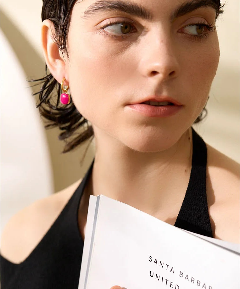 Colorful enamel square hoop earrings women - product image