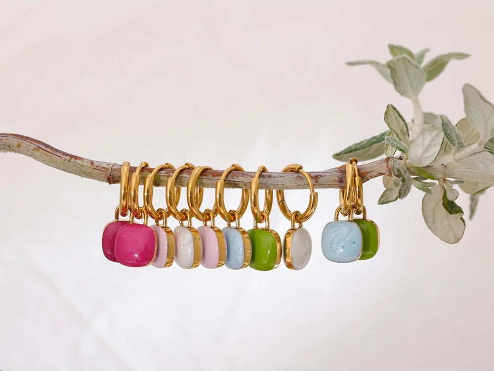Colorful enamel square hoop earrings women - product image