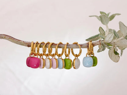 Colorful enamel square hoop earrings women - product image