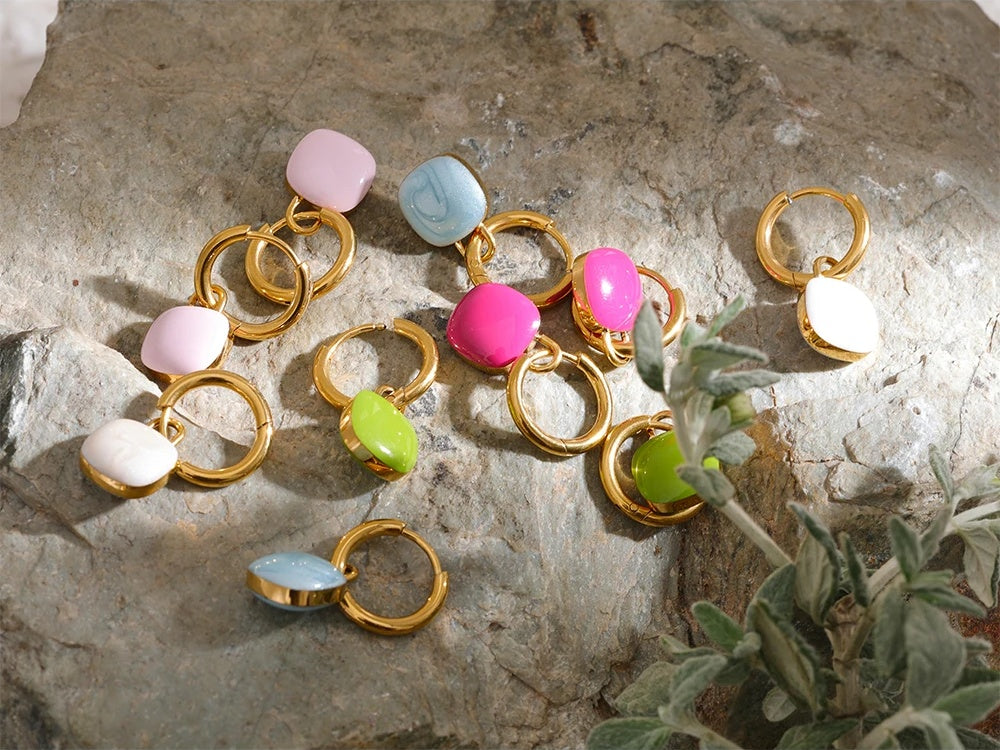 Colorful enamel square hoop earrings women - product image