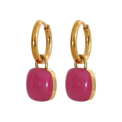 Colorful enamel square hoop earrings women - product image