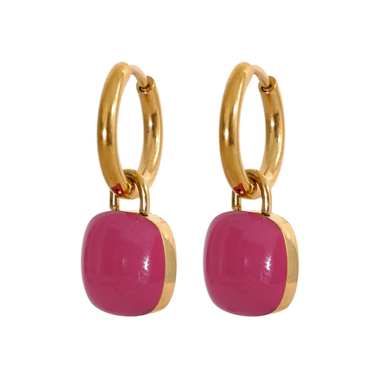 Colorful enamel square hoop earrings women - product image