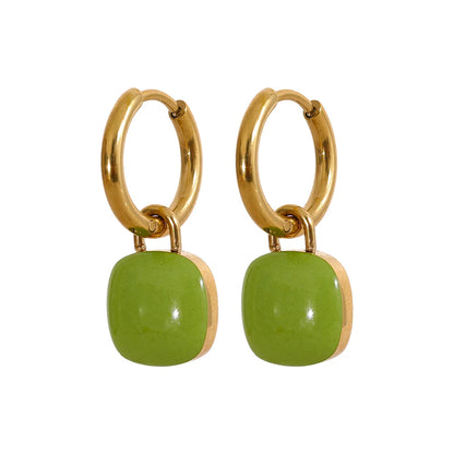 Colorful enamel square hoop earrings women - product image