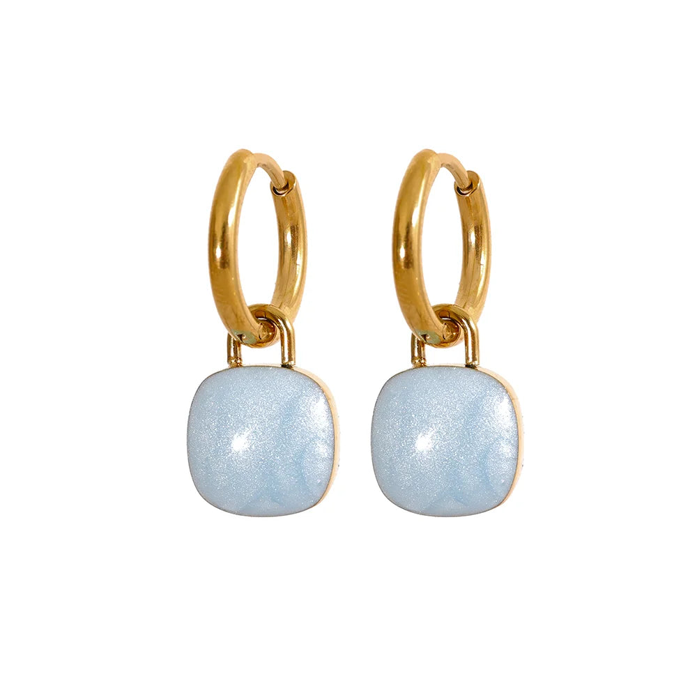 Colorful enamel square hoop earrings women - product image