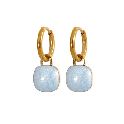 Colorful enamel square hoop earrings women - product image