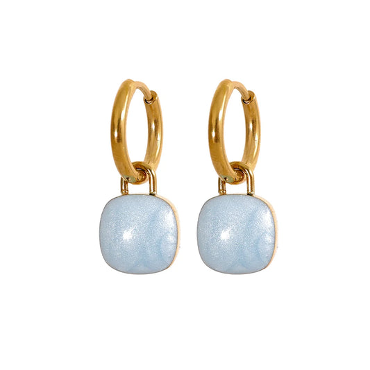 Colorful enamel square hoop earrings women - product image
