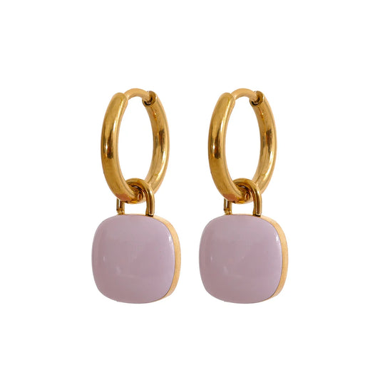 Colorful enamel square hoop earrings women - product image