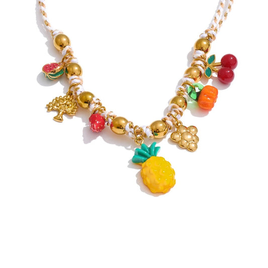 Colorful fruit pineapple strawberry pendant necklace - product image