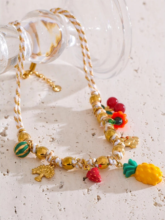 Colorful fruit pineapple strawberry pendant necklace - product image