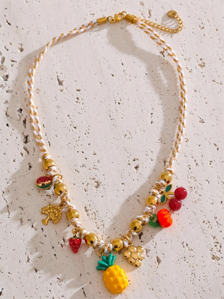 Colorful fruit pineapple strawberry pendant necklace - product image