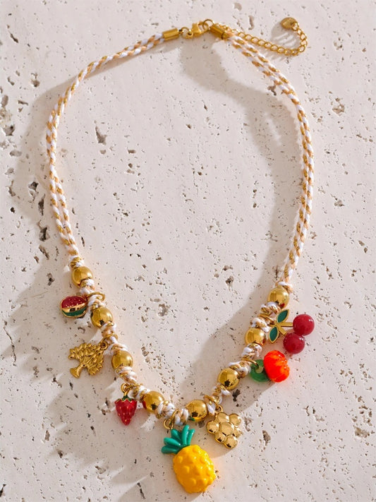 Colorful fruit pineapple strawberry pendant necklace - product image