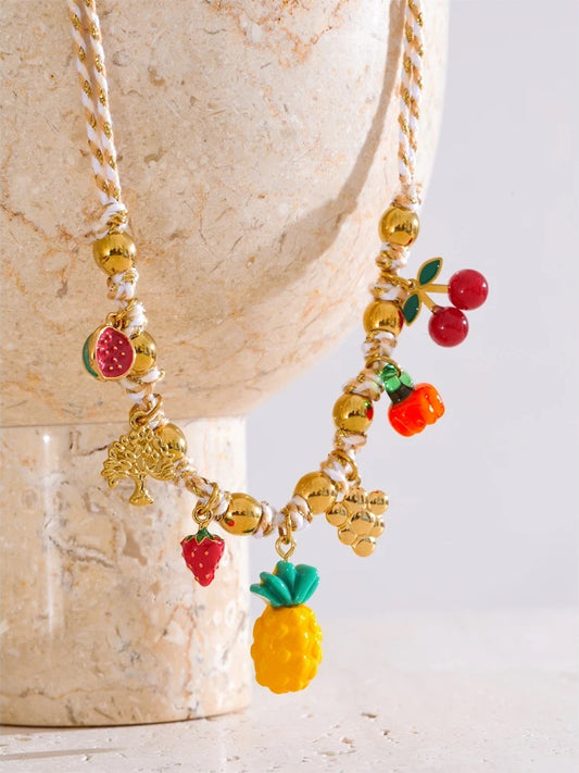 Colorful fruit pineapple strawberry pendant necklace - product image