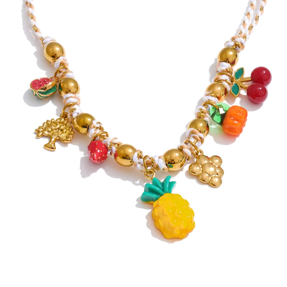 Colorful fruit pineapple strawberry pendant necklace - product image