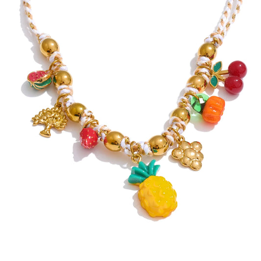 Colorful fruit pineapple strawberry pendant necklace - product image