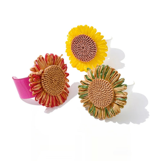 Colorful lafite grass resin flower cuff bracelet - product image