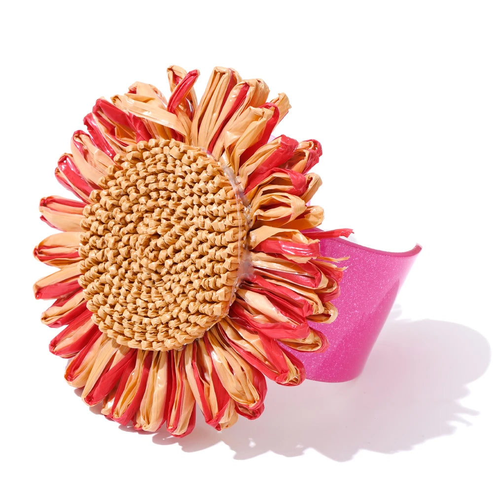 Colorful lafite grass resin flower cuff bracelet - product image