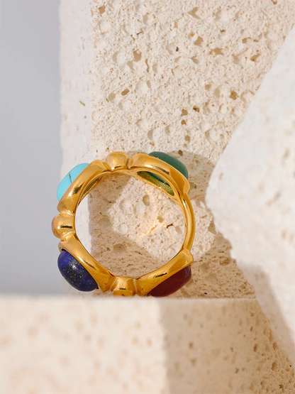 Colorful natural stone abstract ring - product image
