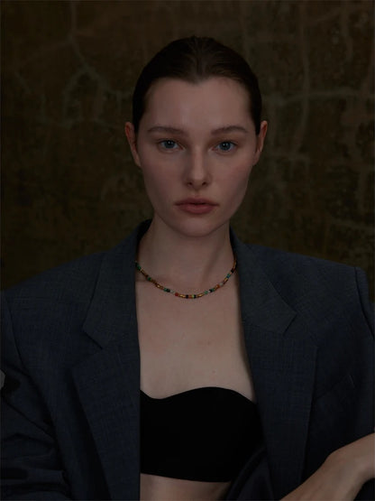 Colorful natural stone bamboo chain necklace bracelet set - product image