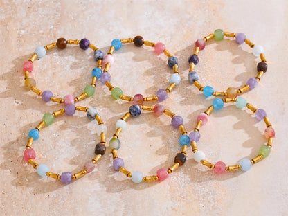 Colorful natural stone bamboo chain necklace bracelet set - product image