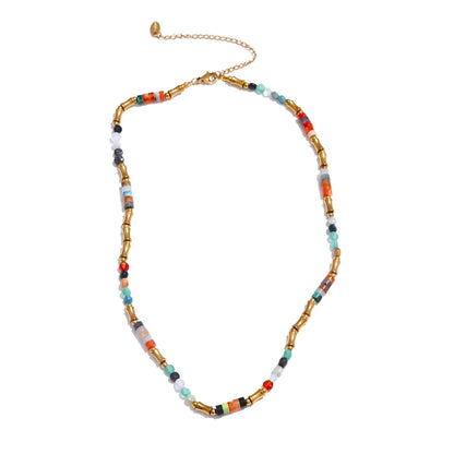 Colorful natural stone bamboo chain necklace bracelet set - product image