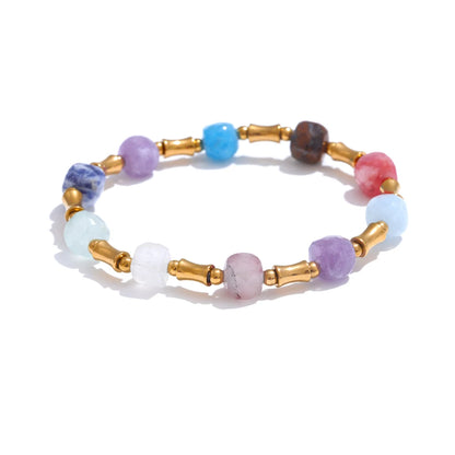Colorful natural stone bamboo chain necklace bracelet set - product image