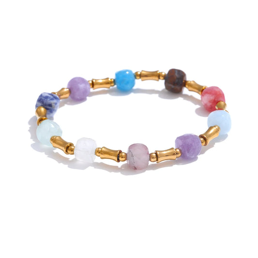 Colorful natural stone bamboo chain necklace bracelet set - product image