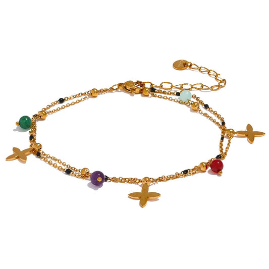 Colorful natural stone bead flower beach anklet - product image