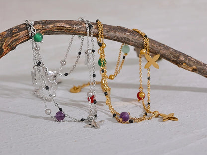 Colorful natural stone bead flower beach anklet - product image