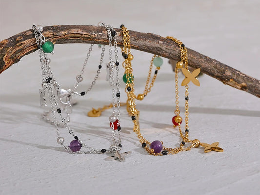 Colorful natural stone bead flower beach anklet - product image