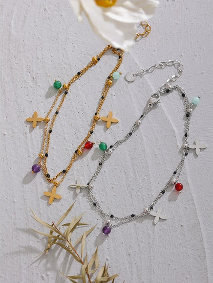 Colorful natural stone bead flower beach anklet - product image