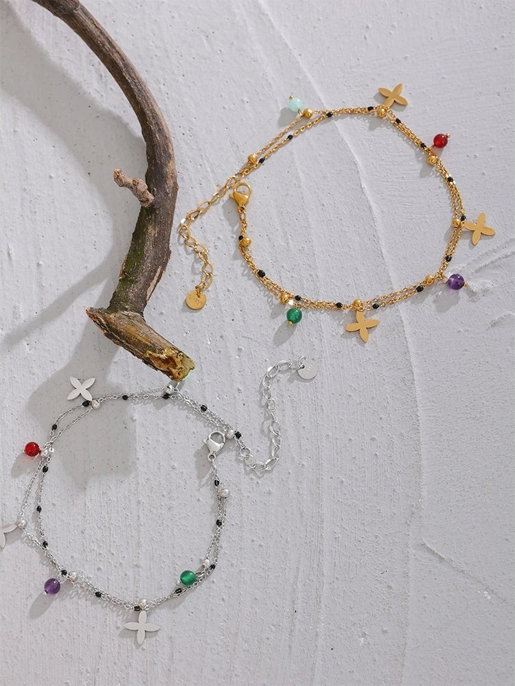 Colorful natural stone bead flower beach anklet - product image