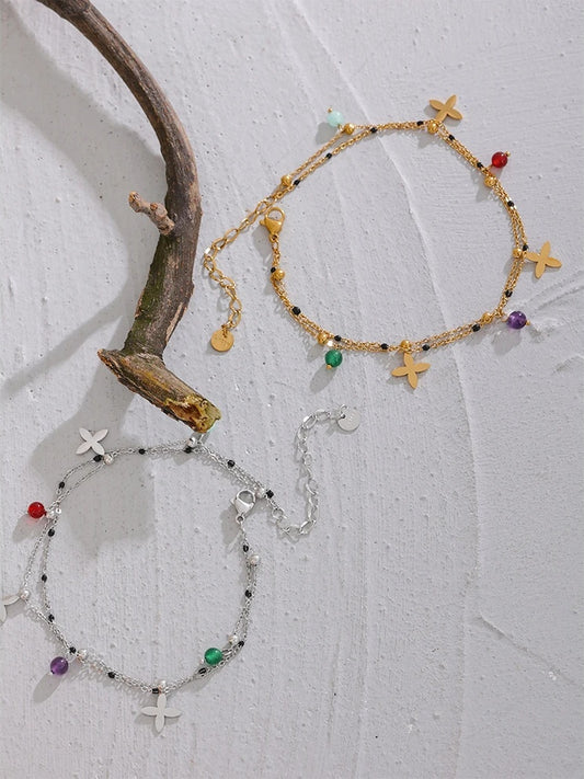 Colorful natural stone bead flower beach anklet - product image