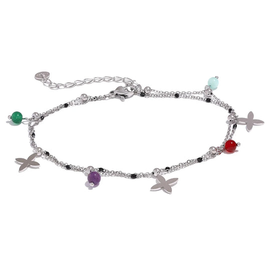 Colorful natural stone bead flower beach anklet - product image