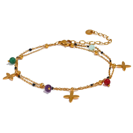 Colorful natural stone bead flower beach anklet - product image