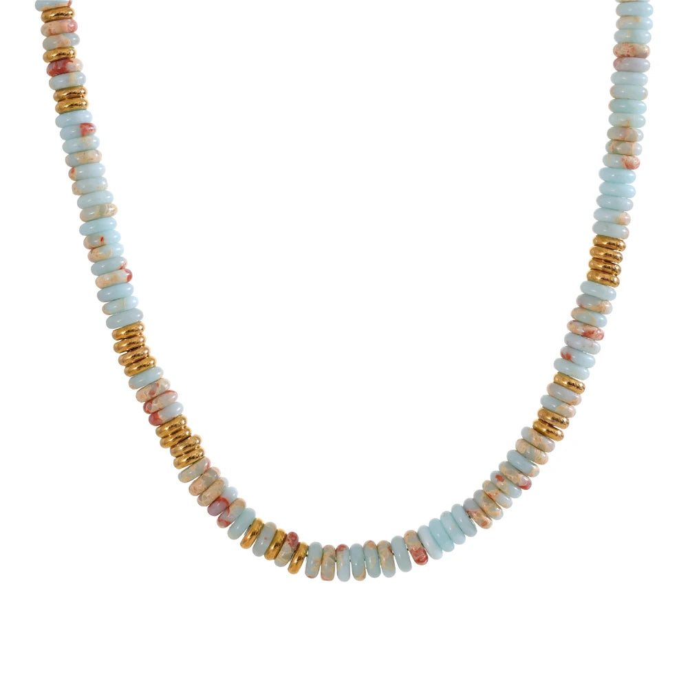 Colorful natural stone beads chain necklace - product image