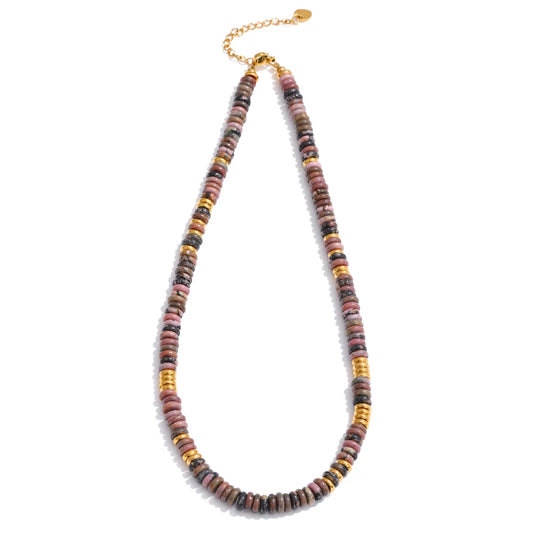 Colorful natural stone beads chain necklace - product image