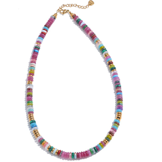 Colorful natural stone beads chain necklace - product image