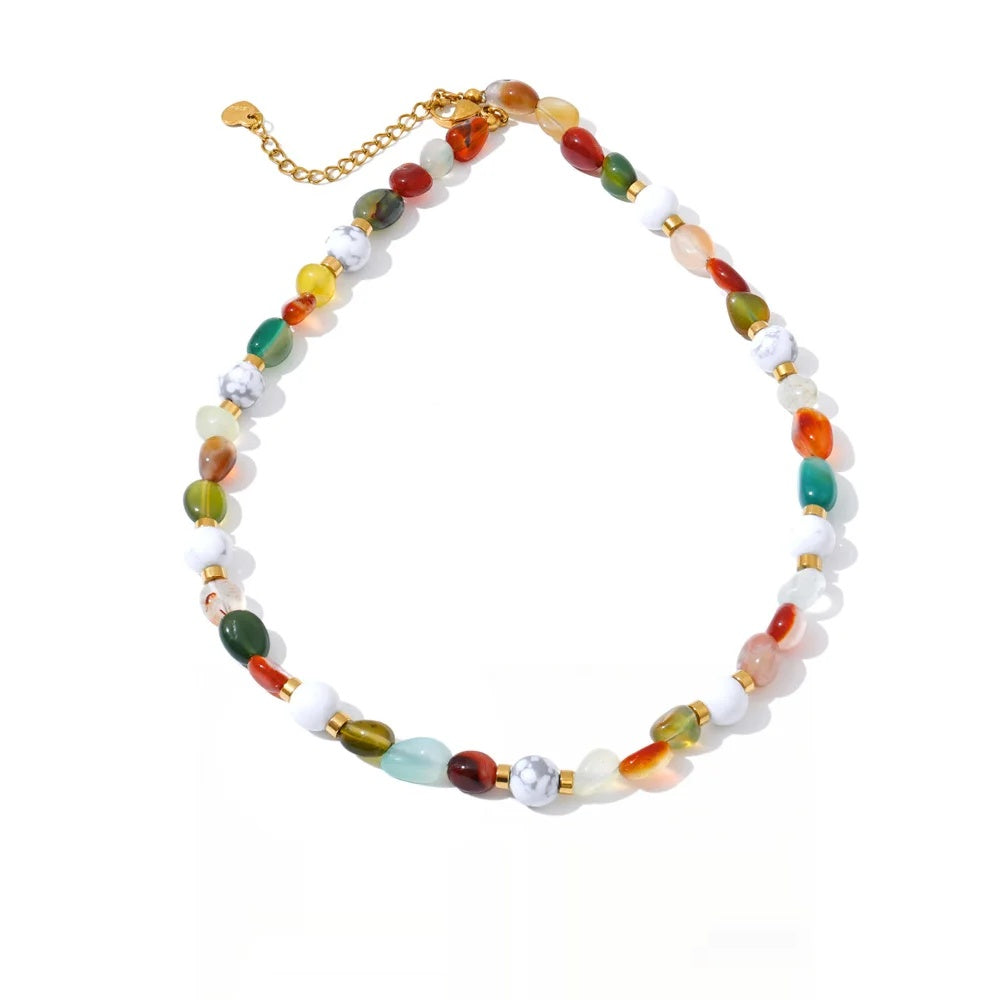 Colorful natural stone chain handmade necklace - product image