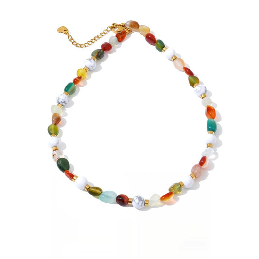 Colorful natural stone chain handmade necklace - product image